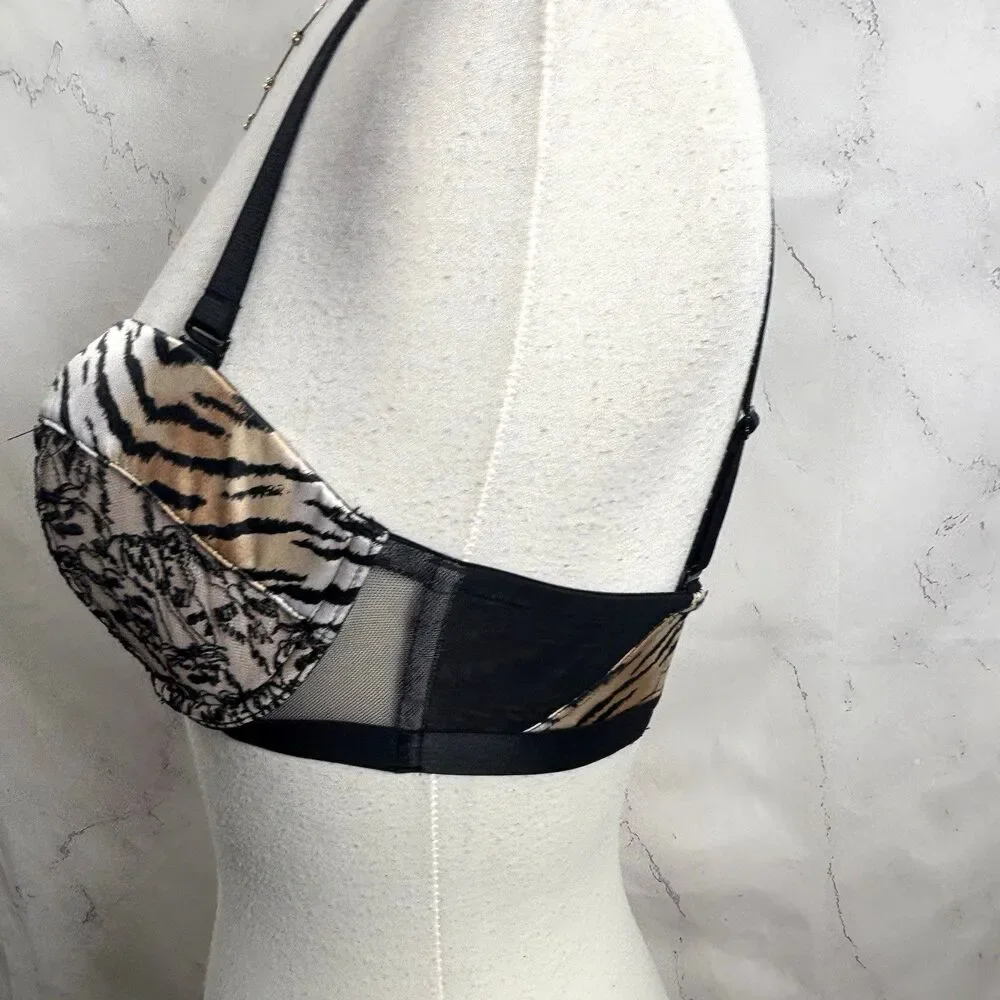 Victorias Secret Y2K Very Sexy Balconet Bra Tiger Print 34D VS Mob Wife Retro